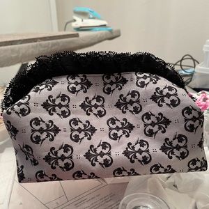 Homemade sewn Halloween bag with contrasting inside fabric and zipper